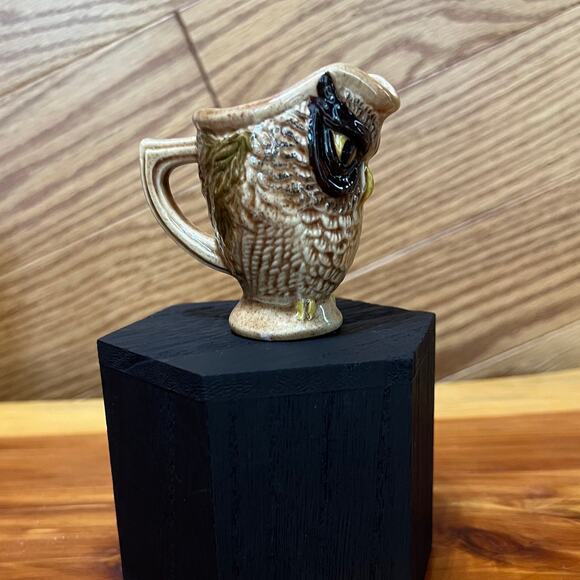 Vintage Ceramic Sleepy Owl Mini Pitcher Toothpick Holder Creamer MCM 3D Handmade - Picture 2 of 9